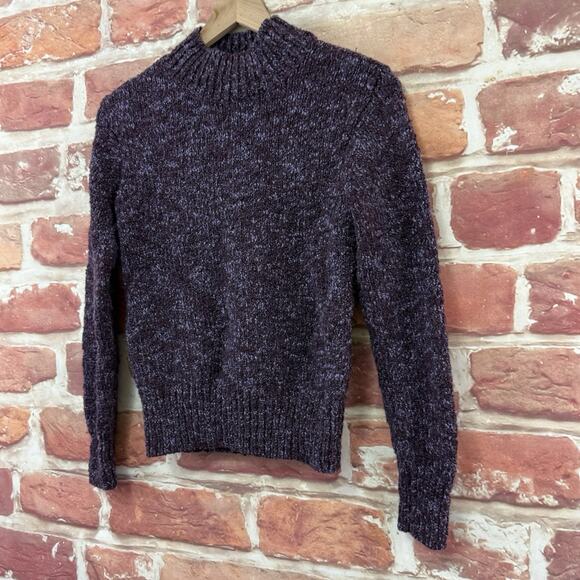 Vintage Talbots Sweater Women's Small Wool Blend Purple Boucle Knit Mock Neck - Picture 3 of 9